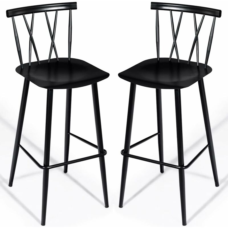 

Set de 2 Sillas Altas de Bar Negras Chic de Metal , Sillas de Metal Modernas con Respaldo - Costway