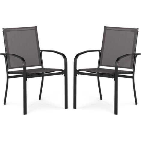 COSTWAY Set di 2/4 Sedie da Pranzo per Esterni, Sedia da Giardino Impilabili con Tessuto Traspirante, Braccioli, Schienale Alto e Telaio in Metallo, Portata 150 kg (Grigio,2)