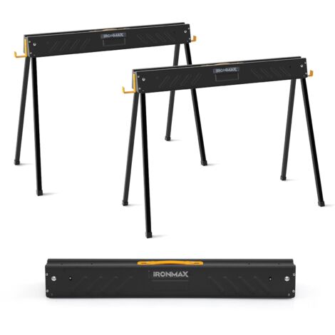 COSTWAY Set di 2 Cavalletti da Lavoro, Cavalletti Pieghevoli e Portatili in Metallo Resistente con Bracci di Supporto Rimovibili 2 x 4, Portata 1000 kg, Supporto per Sega per Officina