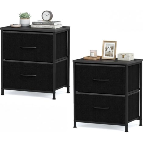 COSTWAY Set di 2 Comodini in Tessuto, 2 Cassetti, Struttura Metallo, 45x30x51,5cm