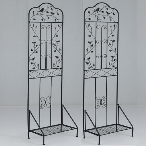 COSTWAY Set di 2 grate da giardino in metallo 189,5x50 cm, recinzione decorativa per piante rampicanti con ripiano pieghevole, dispositivo anti-ribaltamento, picchetti, griglia per fiori da giardino, 