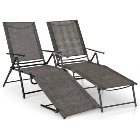 COSTWAY Set di 2 Lettini Prendisole da Giardino, con Schienale Regolabile, Sedia a Sdraio Pieghevole Poggiapiedi Regolabile, per Terrazzo Piscina Giardino, Portata 150 kg (Marrone)