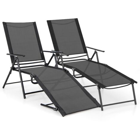 COSTWAY Set di 2 Lettini Prendisole da Giardino, con Schienale Regolabile, Sedia a Sdraio Pieghevole Poggiapiedi Regolabile, per Terrazzo Piscina Giardino, Portata 150 kg (Nero)