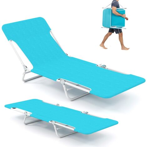 COSTWAY Set di 2 Lettino da Spiaggia Pieghevole, Sedia Reclinabile da Spiaggia a 5 Posizioni con Cinghia, Sedia a Sdraio Portatile da Campeggio Patio, Portata 150 kg