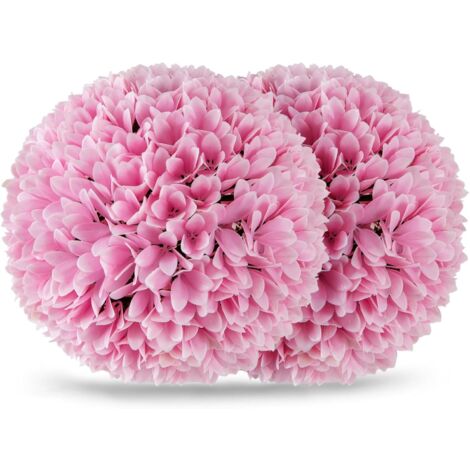 COSTWAY Set di 2 Piante Finte Sfera di Bosso 28 cm per Vaso, Palla di Topiarie Sintetica in PE da Giardino, Piante Artificiali Decorative Arredamento da Interno ed Esterno (Rosa)