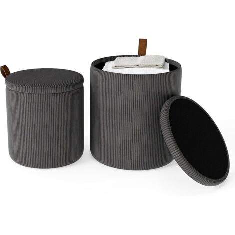 COSTWAY Set di 2 Pouf Contenitore in Velluto, Pouf Rotondi Imbottiti da 40L + 25L, Sgabelli con Contenitore per Soggiorno, Camera da Letto, Portata 150 kg (Grigio)