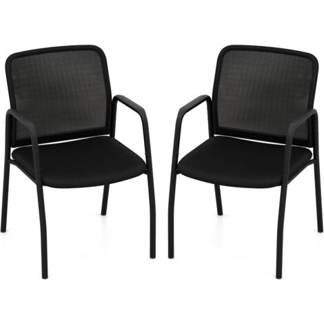 COSTWAY Set di 2 Sedie da Attesa, Sedia da Ufficio con con Schienale in Rete Ergonomico, Sedia da Conferenza con Braccioli e Sedile Imbottito, Portata 150 kg