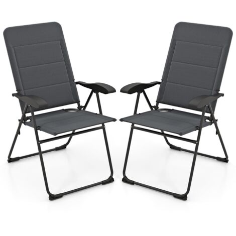 COSTWAY Set di 2 Sedie da Giardino, Poltrona Reclinabile da Giardino con Schienale Regolabili a 7 Posizioni, Sedia Pieghevole Imbottite per Giardino,Spiaggia, Portata 136 kg (Grigio)