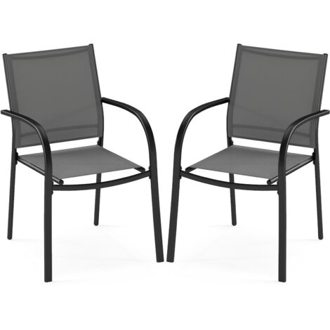 COSTWAY Set di 2 Sedie da Giardino, Sedie da Pranzo Impilabili in Metallo, con Seduta e Schienale Traspiranti, Poltrona Esterno per Giardino Piscina Balcone, Portata 150 kg