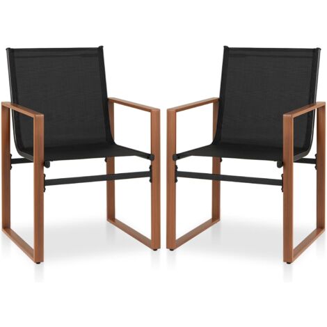 COSTWAY Set di 2 Sedie da Pranzo da Esterno, Sedia da Patio con Seduta e Schienale Traspiranti, Braccioli Larghi, Telaio in Metallo, per Cortile, Veranda, Giardino, Portata 150 kg (Nero)