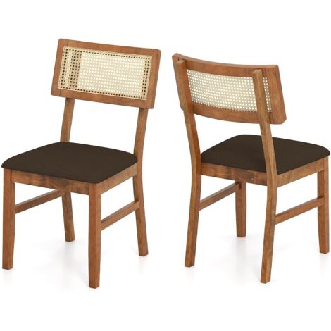 COSTWAY Set di 2 Sedie da Pranzo in Rattan, Sedie da Imbottite，Ristorante, Portata 180 kg，Noce