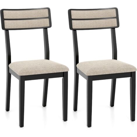COSTWAY Set di 2 Sedie da Pranzo Moderne, Sedie Cucina in Tessuto con Schienale Inclinato, Gambe in Legno di Gomma e Seduta mbottita, Portata 180 kg, Ideale per Sala da Pranzo, Soggiorno (Nero)