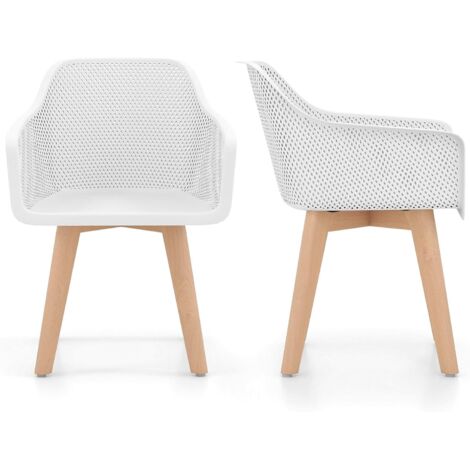 COSTWAY Set di 2 Sedie da Pranzo Moderne, Sedie in Plastica con Gambe in Legno, Schienale Traforato Traspirante e Seduta Ampia, Portata 150 kg, Ideale per Sala da Pranzo, Caffè e Soggiorno