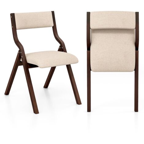 COSTWAY Set di 2 Sedie da Pranzo Pieghevoli, Sedie Imbottite con Telaio in Legno Massello e Sedile Imbottito in Tessuto di Lino, Aspetto Moderno Senza Braccioli per Cucina e Soggiorno (Marrone)