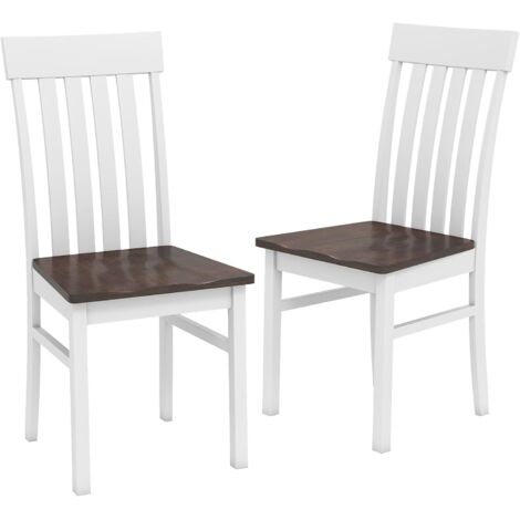 COSTWAY Set di 2 Sedie da Pranzo, Sedie da Cucina senza Braccioli con Schienali Alti a Doghe, Sedute Concave e Gambe in Legno di Hevea, per Sala da Pranzo e Soggiorno, Portata 150 kg (Noce)