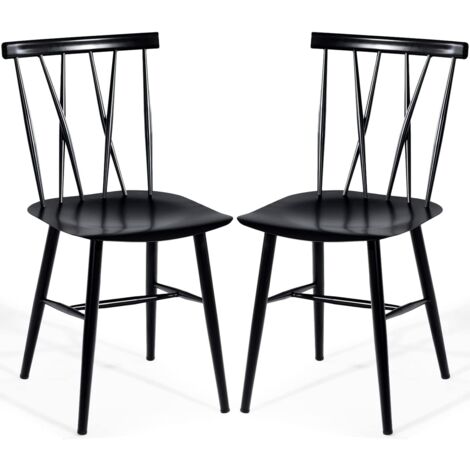 COSTWAY Set di 2 Sedie da Sala Pranzo, Sedie Senza Braccioli da Interno ed Esterno con Altezza della Seduta 43,5 CM e Schienale a Doppia X, 2 Sedie da Cucina, Salotto e Sala da Pranzo