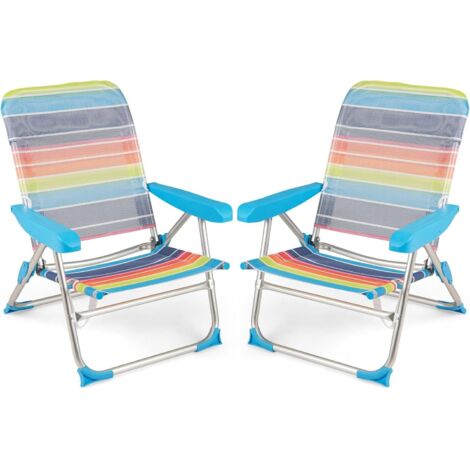 COSTWAY Set di 2 Sedie da Spiaggia, Sedia da Picnic Pieghevole con Braccioli, Schienale Regolabile a 4 Posizioni, Poltrona da in Alluminio Portatile per Pesca, Campeggio (64 cm x 64 cm x 83 cm)
