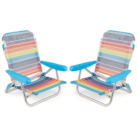 COSTWAY Set di 2 Sedie da Spiaggia, Sedia da Picnic Pieghevole con Braccioli, Schienale Regolabile a 5 Posizioni, Poltrona da in Alluminio Portatile per Pesca, Campeggio (64 cm x 63 cm x 74 cm)