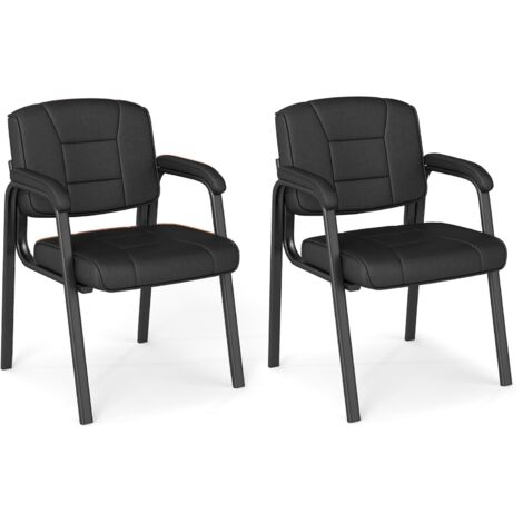 COSTWAY Set di 2 Sedie da Ufficio, Sedia per Sala d'Attesa con Struttura in Metallo, Braccioli Imbottiti, Sedia da Ospiti per Ufficio Riunioni, Portata 180kg (Nero)