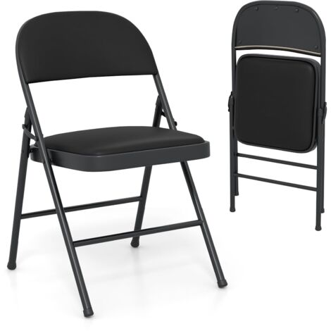 COSTWAY Set di 2 Sedie Pieghevoli, Sedia per Interno ed Esterno con Struttura in Metallo, Sedie Impilabili in Artificiale PVC, Portata 150kg, Sdraio Imbottite da Pranzo per Feste e Matrimoni (2)