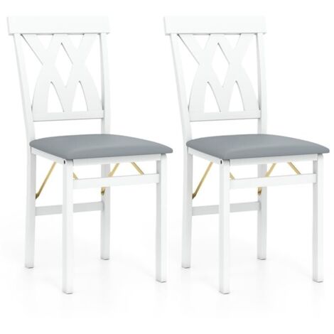 COSTWAY Set di 2 Sedie Pieghevoli, Sedie Ergonomiche di Gomma Senza Braccioli con Struttura in Legno di Gomma, Seduta Pieghevole da Pranzo con Schienale Curvo per Ristorante, Portata 150 kg (Bianco)