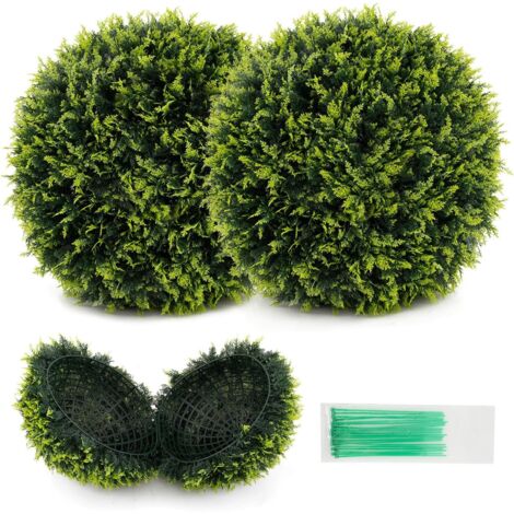COSTWAY Set di 2 Sfere Topiarie in Cedro 50 cm, Sfere in Buxus con Protezione Solare, Piante Decorative Artificiali per Giardino, Porta d'Ingresso e Balcone