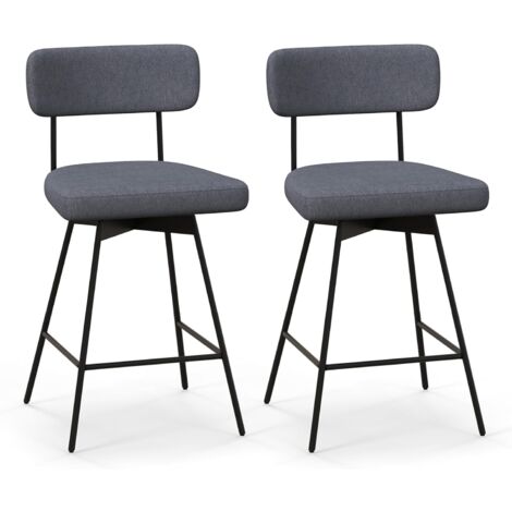 COSTWAY Set di 2 Sgabelli da Bar Girevoli a 360°, Sgabelli da Cucina con Schienale, Poggiapiedi, Sedia Alta Moderna Imbottita Struttura in Metallo, Altezza 90,5 cm, Capacità di 150 kg (Grigio)