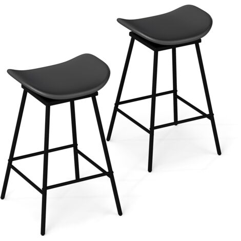COSTWAY Set di 2 Sgabelli da Bar Girevoli, Sedie Alte Senza Schienale in Pelle Sintetica con Sedile a Sella Imbottito e Poggiapiedi, Portata 150 kg, per Isola della Cucina e Sala da Pranzo (Nero)