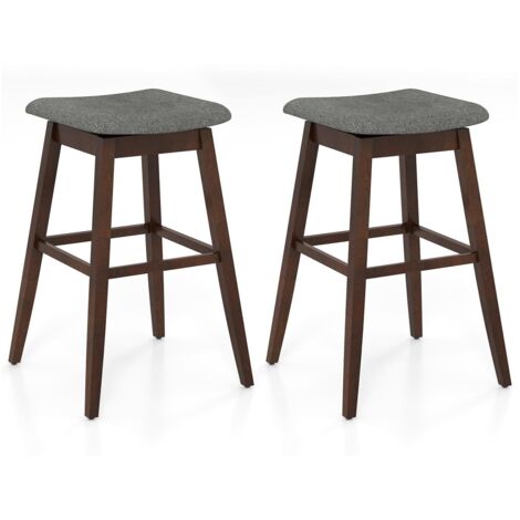 COSTWAY Set di 2 Sgabelli da Bar Girevoli, Sedie Ergonomiche in Tessuto di Lino con Seduta Imbottita, Poggiapiedi e Gambe in Legno di Gomma, Portata 140 kg, per Isola Cucina, Soggiorno e Pub
