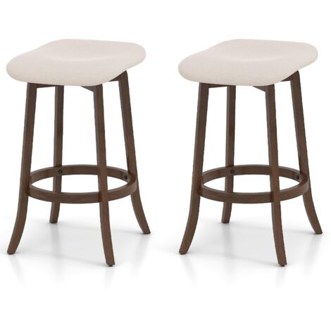 COSTWAY Set di 2 Sgabelli da Bar Girevoli, Sgabelli da Bar senza Schienale di 74 cm con Sedili Imbottiti e Gambe in Legno Massello, Sedie per Isola Cucina con Poggiapiedi per Sala da Pranzo