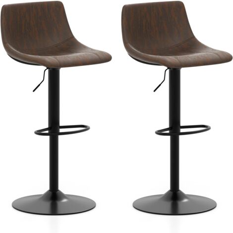 COSTWAY Set di 2 Sgabelli da Bar Moderno, Regolabile e Girevole a 360°, Sgabelli da Cucina con Schienale e Poggiapiedi, Sgabello Struttura in Metallo Stile Vintage da Casa, Marrone Rustico