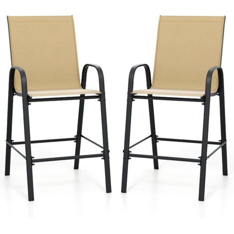COSTWAY Set di 2 Sgabelli da Bar per Esterno, Sgabello 74 cm da Giardino, Polrona Alta con Poggiapiedi, Seduta Allargata & Telaio in Metallo,per Patio Terrazza Piscina, Portata 150 kg