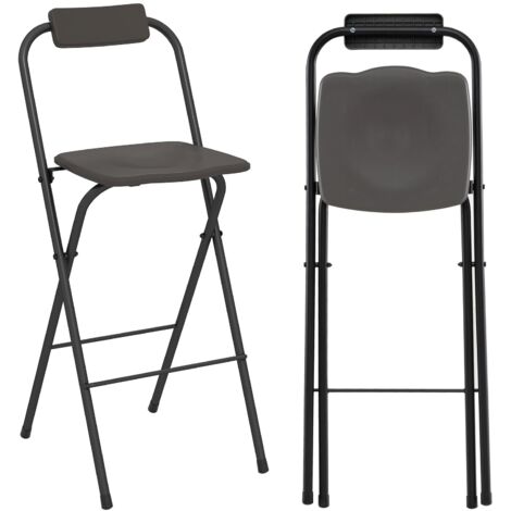 COSTWAY Set di 2 Sgabelli da Bar Pieghevoli per Esterno, Sedie da Patio ad Altezza di Bar con Schienale e Poggiapied, Sgabelli da Bistrot con Struttura in Metallo, Portata 150 kg (Grigio)