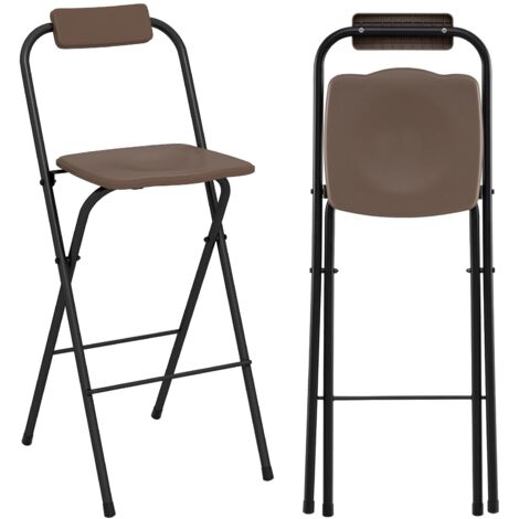 COSTWAY Set di 2 Sgabelli da Bar Pieghevoli per Esterno, Sedie da Patio ad Altezza di Bar con Schienale e Poggiapied, Sgabelli da Bistrot con Struttura in Metallo, Portata 150 kg (Marrone)