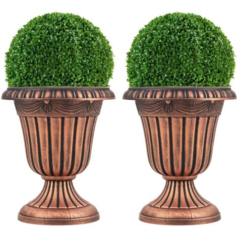 COSTWAY Set di 2 Vasi Alti, Vasi per Fiori in Plastica a Forma di Urna con Base a Piedistallo e Foro di Drenaggio, Contenitori Decorativi per Piante per Interni ed Esterni (Bronzo)