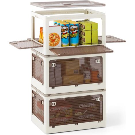 COSTWAY Set di 3 Contenitori Impilabili con Coperchi, Contenitori Pieghevoli in Plastica 132/90 L, Organizzatore con Ruote per Camera da Letto Soggiorno e Cucina (51,5x36,5x88cm)