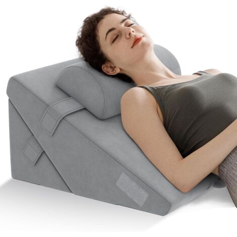 COSTWAY Set di 3 Cuscini a Cuneo per Letto,Schiuma Memory Air,Alleviare il Dolore,Grigio