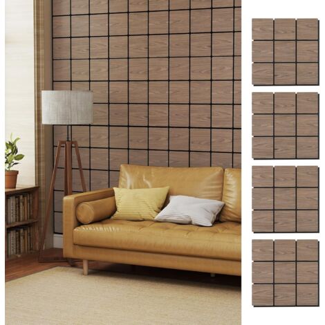 COSTWAY Set di 4 Pannelli Fonoassorbente, Pannelli Acustici per Pareti, 62 x 62 cm, 9 Tavoletta Esagonali in Legno, per Riduzione del Rumore, Decorazione Interna