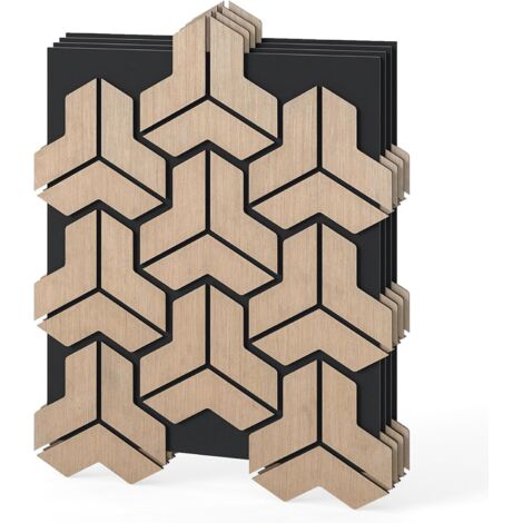 COSTWAY Set di 4 Pannelli Fonoassorbente, Pannelli Acustici per Pareti, 65 x 83 cm, 27 Tavole di Legno Irregolari, per Riduzione del Rumore, Decorazione Interna, 1,7 m²