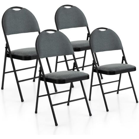 COSTWAY Set di 4 Sedie Pieghevoli, Sedie da Pranzo con Seduta Imbottita e Schienale Rivestito in Tessuto, con Gambe in Metallo, Sedia Portatile per Soggioro, Ufficio, Portata 120 kg (Grigio)