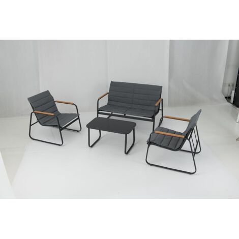 COSTWAY Set di Mobili da Esterno 4 Pezzi, Set da Conversazione per Patio con Cuscini e Tavolino da Caffè in Vetro Temperato, Sedie da Giardino per Veranda, Balcone, Giardino e Cortile