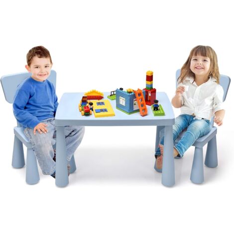COSTWAY Set di Tavolo e Sedie per Bambini, Multifunzione, Tavolo e 2 Sedie da Gioco, Facile da Montare, capacità di Carico 50 kg, 76,5 x 54,5 x 49,5 cm, Blu