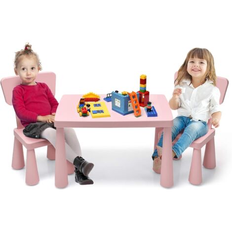 COSTWAY Set di Tavolo e Sedie per Bambini, Multifunzione, Tavolo e 2 Sedie da Gioco, Facile da Montare, capacità di Carico 50 kg, 76,5 x 54,5 x 49,5 cm, Rosa