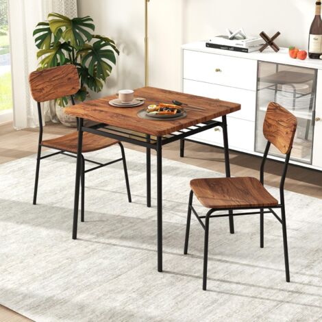 COSTWAY Set Mobili da Bar Tavolo e 2 Sedie, Tavolino Quadrato con Scaffale di Stoccaggio, Tavolo Birreria con 2 Seide per Balcone, Sala da Pranzo, Cucina e Ristorante