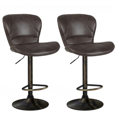 COSTWAY Set of 2 Bar Stools Swivel Bar Chair PU Leather Bar Height Chair  w/Footrest