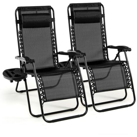 COSTWAY Set of 2 Folding Zero Gravity Chairs Outdoor Patio Recliners Removable Headrests
