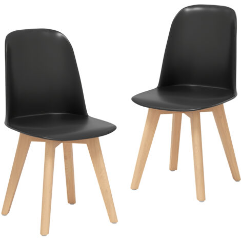 COSTWAY Set of 2 Modern Dining Chairs Black Plastic Seat Tilt Backrest 330 LBS Capacity Black