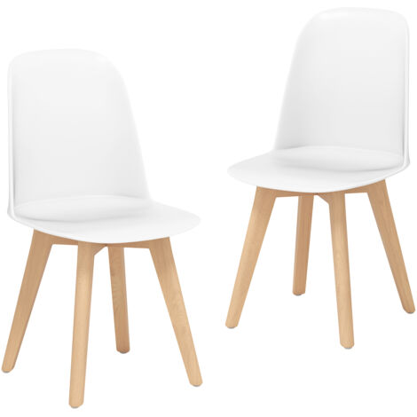 COSTWAY Set of 2 Modern Dining Chairs Black Plastic Seat Tilt Backrest 330 LBS Capacity White