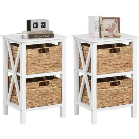 COSTWAY Set of 2 Nightstand 2-Tier Sofa Side Table 2-Drawer End Table