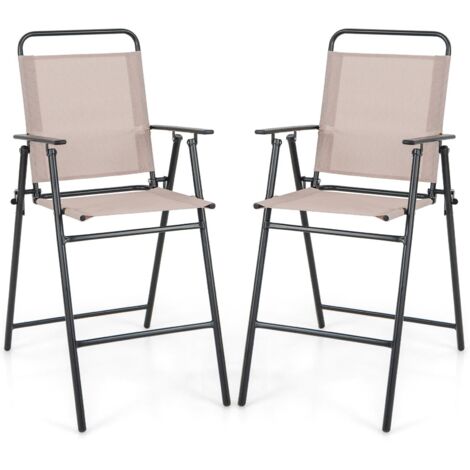 COSTWAY Set of 2 Outdoor Folding Bar Chair Patio Furniture Chair Set W/ Fabric Backrest